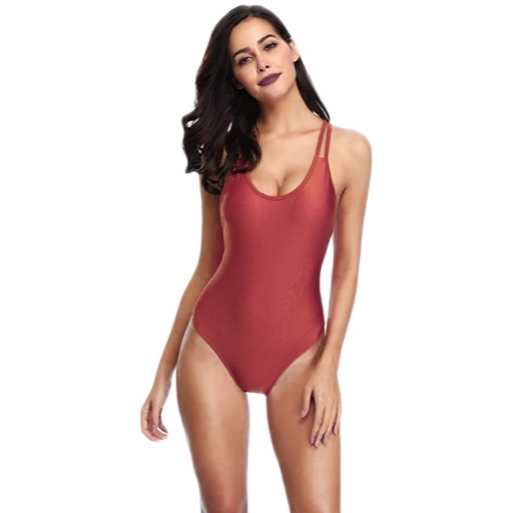 NWT MARINAVIDA Womens 2XL One Piece Wine Strap Low Back Bathing Suit - Picture 2 of 5